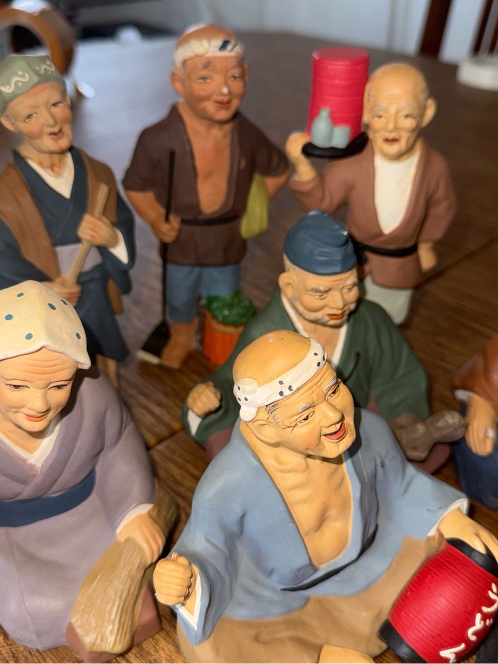 Japanese Clay Hakata Urasaki Figurine sculptures 1950’s set 8 hand-crafted VTG